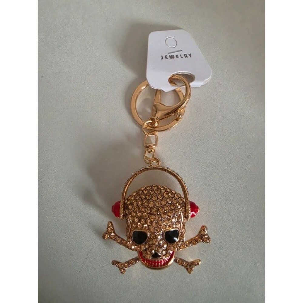 Rhinestone Skull & Crossbones Keychain